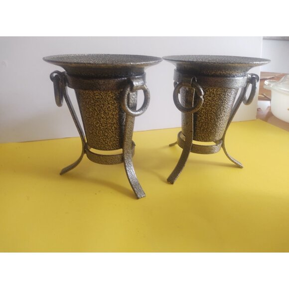 Decorative Ornate Powdered Black metal Vases/Candle Holder set(2) - Picture 11 of 12